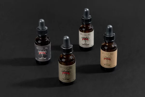 Corpsman's Apothecary beard oil product bottles